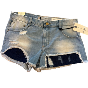 Blue Distressed Jean Shorts with Frayed Hem